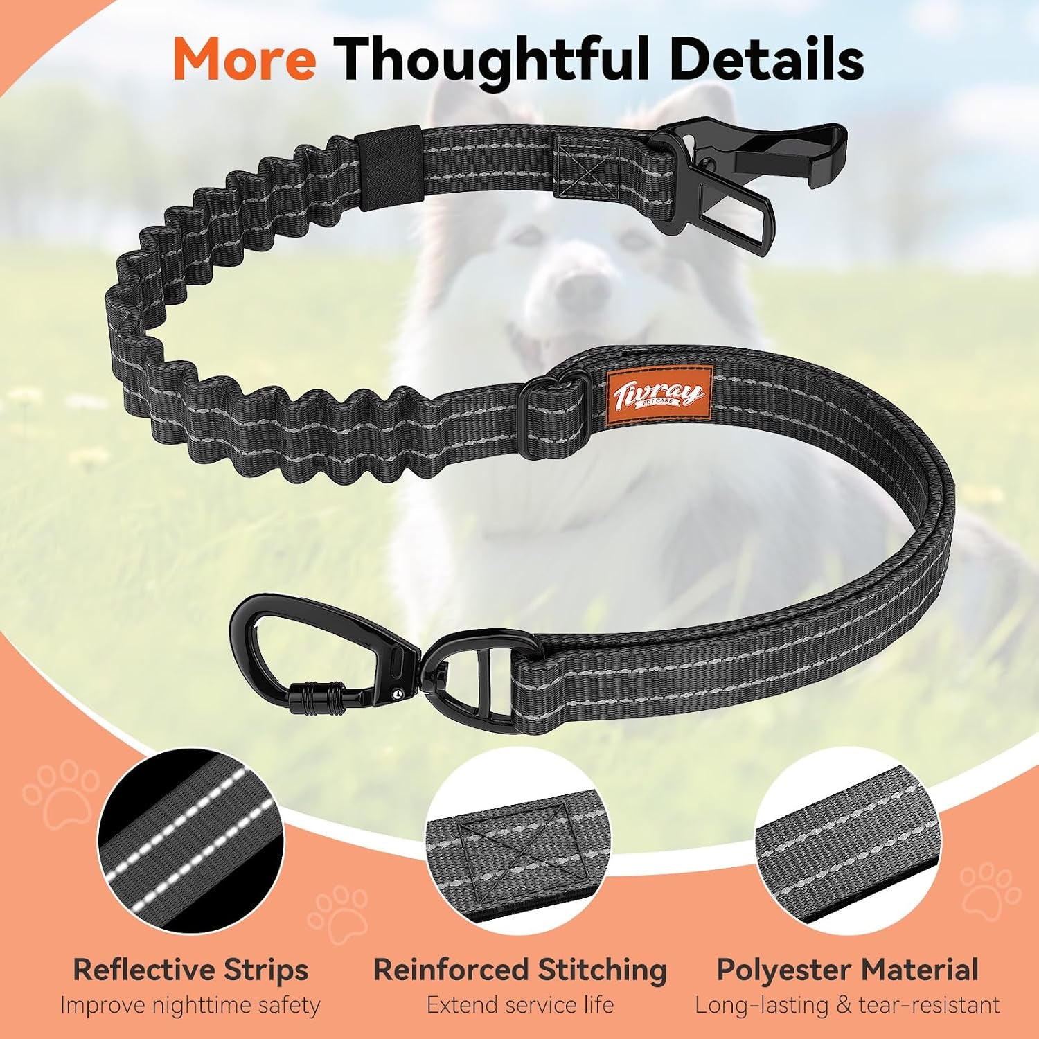 2pcs-dog-seat-belt-dog-car-seat-belt-bungee-for-pet-black-buckle-hook-latch-adjustable-reflective-pet-vehicle-tether-360-swivel-lock-clasp