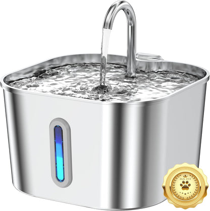 Stainless Steel Cat Water Fountain - 74Oz/2.2L Cat Drinking Fountain | Quiet Cat Fountain for Indoor Cats and Small Dogs, Automatic Pet Water Dispenser Keeps Fresh Water, Water Level Window1