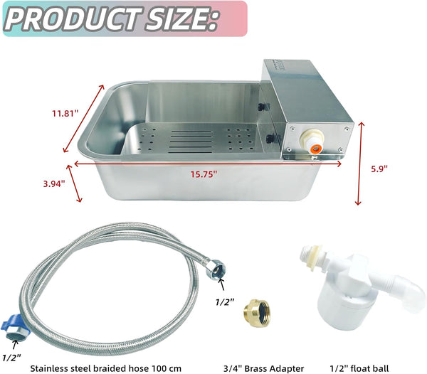 Automatic Dog Water Dispenser 3-Gallon Stainless Steel Outdoor Drinking Bowl for Large Dogs,Self-Filling Water Bowl with a Filter Design to Filter Large Debris(11L-B)5