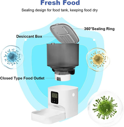 Automatic Cat Feeder, 4L Cat Food Dispenser with 10S Voice Recorder, Pet Feeder up to 8 Meals per Day, Timed Dog Feeder with Dry Food Sealed Ring3
