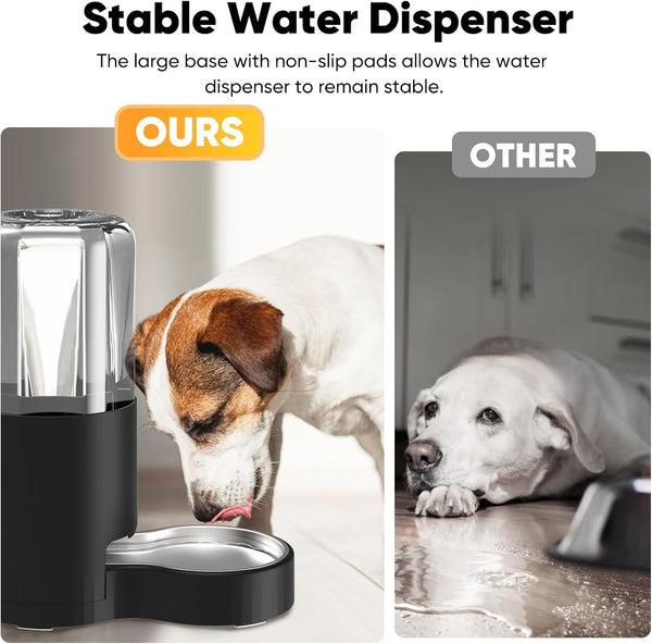 7L Automatic Dog Water Dispenser Bowl, Gravity Pet Water Dispenser with Stainless Steel Bowl, No Spilling Large Capacity Water Feeder for Dogs Cats (7L without Filter Black)2