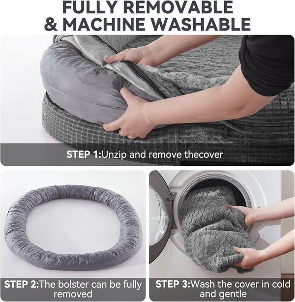 JOEJOY Orthopedic Dog Beds Large Sized Dog, XL Egg-Crate Memory Foam Pet Couch Bed with Bolster Sides, Waterproof Lining, Removable Washable Cover & Non-Slip Bottom, Grey8