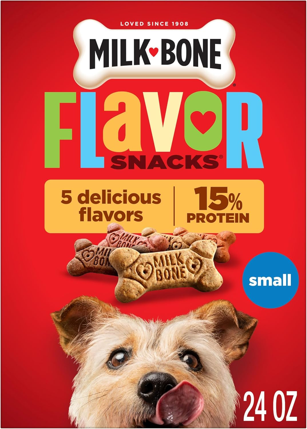 milk-bone-flavor-snacks-mini-s-dog-biscuits-flavored-crunchy-dog-treats-36-oz-canister-5-calories-per-treat-15-protein-3-flavors-per-canister-beef-chicken-bacon-naturally-artificially-flavored