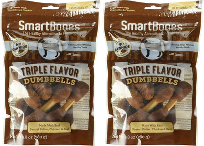 Smartbones Triple Flavor Dumbbells Rawhide-Free Dog Treats, 10 Count | with Real Peanut Butter, Chicken & Beef, Easy to Digest Chew with Vitamins & Minerals, Supports Dental Health, for Adult Dogs4