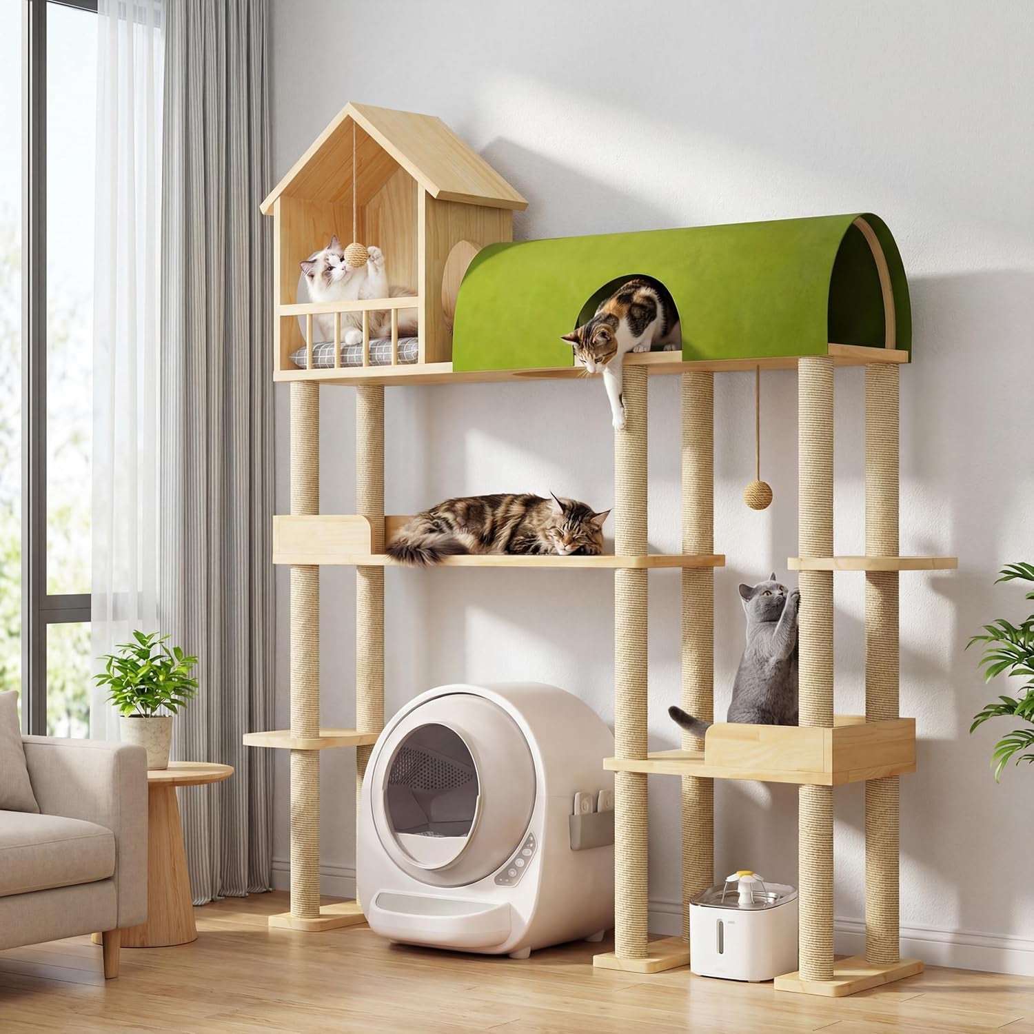 60-cat-tree-for-automatic-litter-box-for-heavy-cats-up-to-22lbs-solid-wood-large-cat-tower-with-tunnel-house-space-saving-for-indoor-multi-pet-households-stops-furniture-scratching