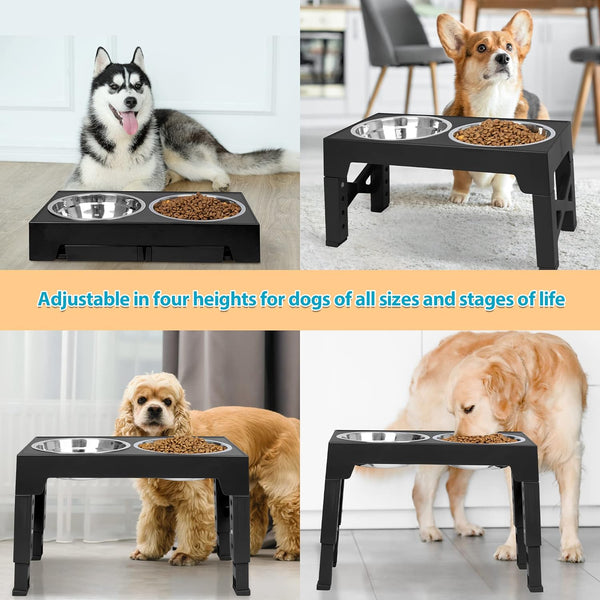 Niubya Elevated Dog Bowls with 2 Stainless Steel Dog Food Bowls, Raised Dog Bowl Adjusts to 5 Heights (3.15", 8.66", 9.84",11.02", 12.2") for Small Medium and Large Dogs4