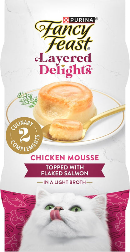 Purina Fancy Feast Layered Delights Chicken Mousse Topped with Flaked Salmon Gourmet Wet Cat Treats - 1.96 Oz. (Pack of 8)1