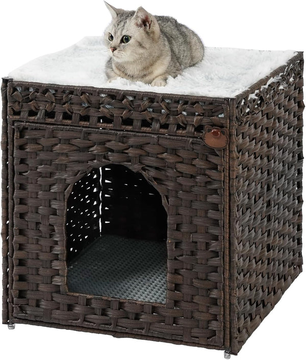 SETVSON Cat Litter Box Enclosure Furniture, Hidden Litter Box with Mat and Fence, Handwoven Rattan Cat House with Two S-Shaped Hooks for Living Room, Bedroom, 18.5 X 20.5 X 19.1 Inches (Natural)9