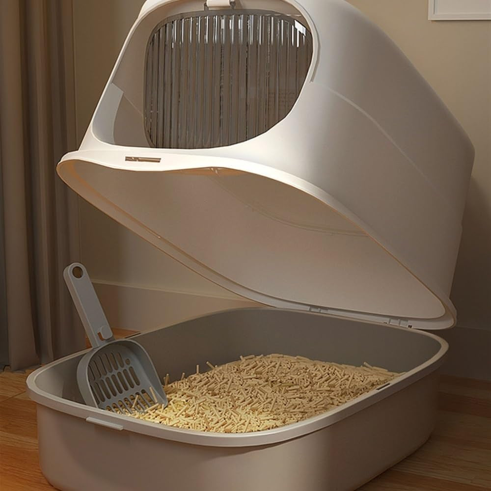 pet-supplies-large-plastic-cat-litter-box-with-lid-scoop-high-sides-for-big-catsgray