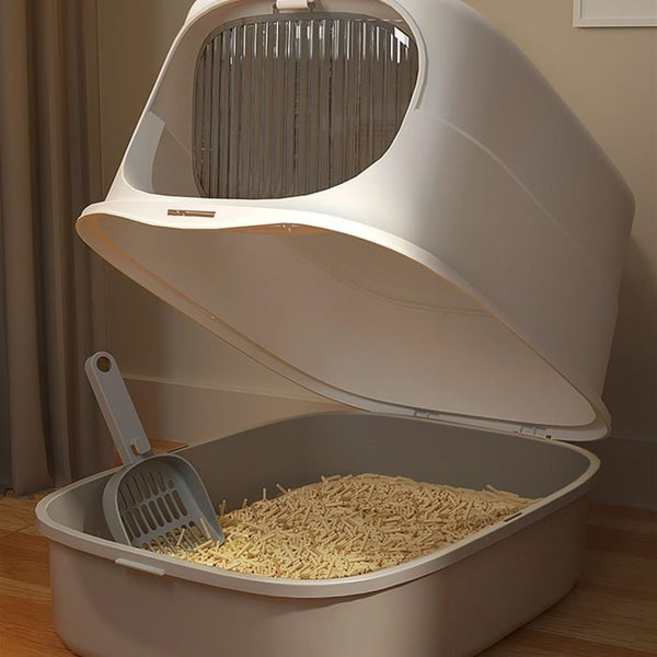 Pet Supplies, Large Plastic Cat Litter Box with Lid & Scoop,High Sides for Big Cats(Gray)4