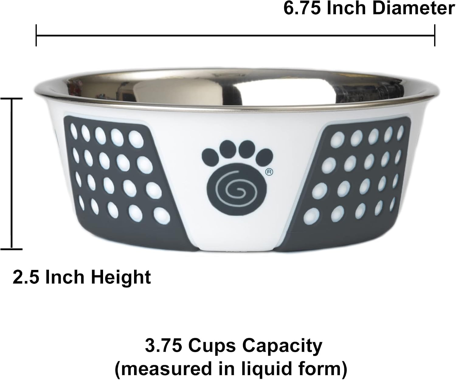 petrageous-15001-fiji-stainless-steel-non-slip-dishwasher-safe-dog-bowl-3-75-cup-capacity-6-75-inch-diameter-2-5-inch-tall-for-medium-and-large-dogs-white-and-slate-blue-pack-of-2