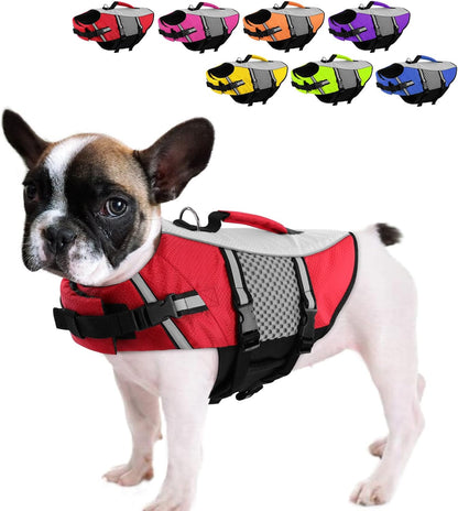 Queenmore Dog Life Jacket Small Float Vests for Swimming Boating Kayaking Mediumn Puppy Dogs Cats Neoprene Life Preserver Pet Water Lifesaver Lightweight Reflective Green,L14