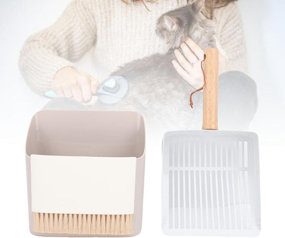 Haofy Cat Litter Scoop Set,Wooden Handle Kitty Litter Scooper with Cleaning Brush and Dustpan for Home Gardening Beach3