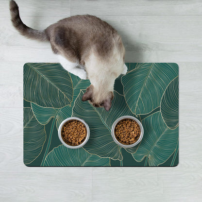 Rnivvi Dog Food Mat, 12" X 19" Flower Absorbent Dog Cat Bowl Mat for Food and Water, Cute Anti-Slip Rubber Pet Feeding Rug Protect Floors, Puppy Placemat for Feeding & Watering Supplies, Tropical7