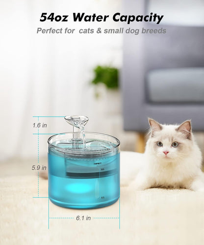 NPET WF100 Cat Foutain, 54Oz/1.6L Automatic Pet Water Fountain Dog Water Dispenser with 2 Flow Modes, Bottom Suction LED Light Quiet Pump for for Cats & Small Dogs7