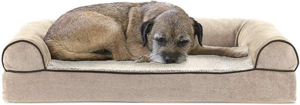 Furhaven Orthopedic Dog Bed for Large Dogs, Sofa-Style with Cool Gel-Top Foam with a Solid Orthopedic Foam Base for Joint Support, Removable Washable Cover, Jumbo XL, Plush & Suede, Gray35
