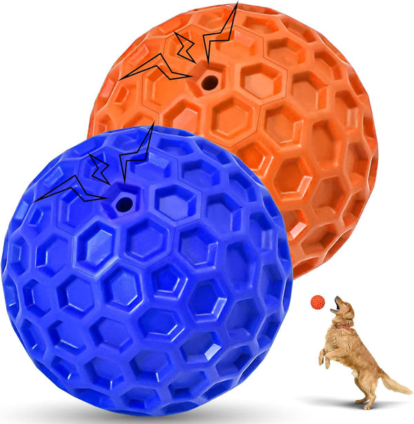 2 Pack Indestructible Squeaky Dog Balls for Aggressive Chewers, Interactive Dog Toys for Teething, Relieving Anxiety. Chew Toy for Large, Medium Breeds, Outdoor Rubber Balls.14
