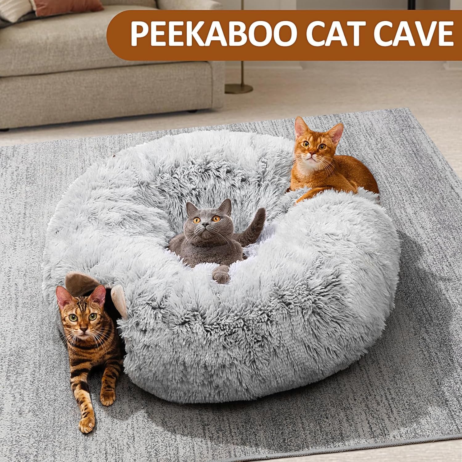 cat-tunnel-with-cat-bed-for-indoor-cats-under-christmas-tree-soft-plush-peekaboo-cat-cave-donut-tunnel-multifunctional-playground-toys-hideplace-for-kittens-rabbit-ferret-grey