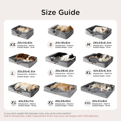 Bedsure Orthopedic Dog Beds Large Sized Dog - Washable Large Dog Cat Bed Waterproof, Comfort Dogs Couch Sofa with Washable Removable Cover, Pet Bed with Nonskid Bottom, Grey, 35"7