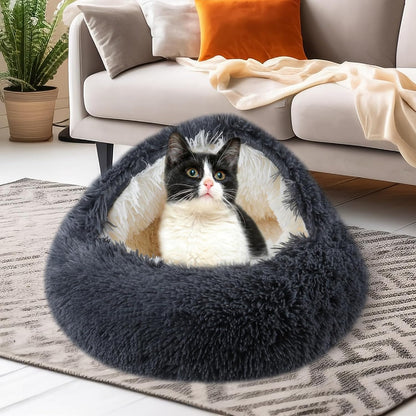 FORMYCATIE Cat Beds for Indoor Cats,Cat Cave for Puppy and Kitty,Calming Small Dog Bed for Small Dogs with Cover Cave,Cozy Warming Fluffy Washable Anti-Slip Pet Sleeping Bag(20 * 20Inch,Dark Gray)6
