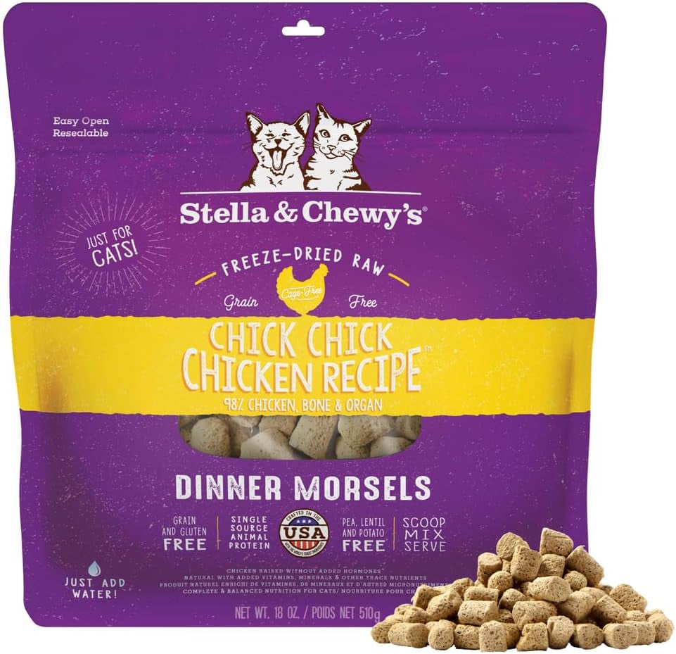 stella-chewys-freeze-dried-raw-cat-dinner-morsels-premium-chicken-recipe-with-98-cage-free-meat-organs-natural-grain-free-cat-kitten-food-made-in-usa-18-oz