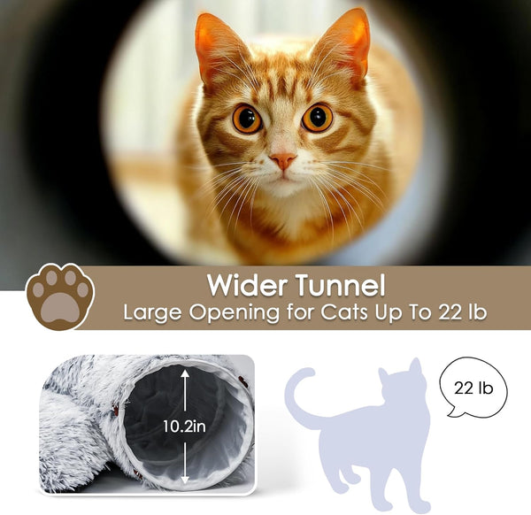 Baseola Fuzzy Cat Tunnel Bed for Indoor Cats, 2-In-1 Interactive Cat Toys | Peekaboo Cat Cave with Washable Mat, Collapsible Cat Play Tunnel for Kittens & Small Pets, Plush Cat Donut Bed Tunnel, Grey5