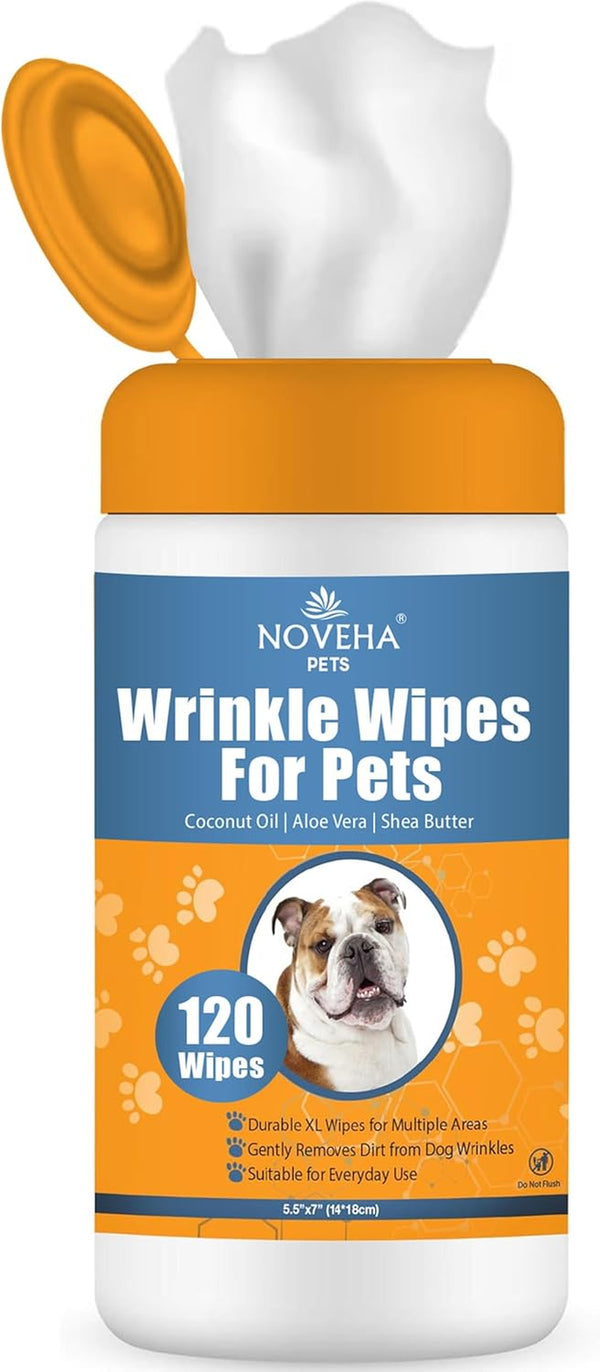 NOVEHA Pet Wipes - Formulated Pet Wipes - for Facial and Finger Folds, Underarms - 3" X 2" Size (150 Counts)10