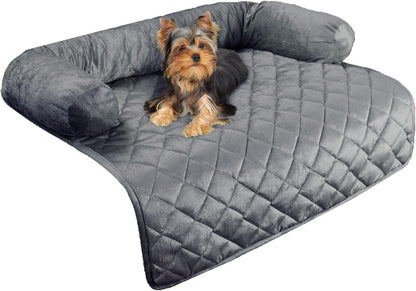 Couch Cover for Dogs - 35X35 Pet Furniture Protector with Memory Foam Neck Bolster, Quilted Fabric, and Water-Resistant Base Layer by PETMAKER (Gray)11