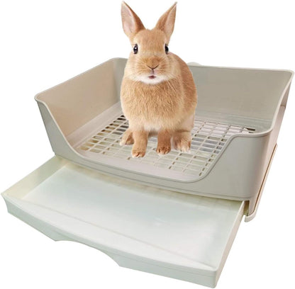 Kathson Large Rabbit Litter Box Trainer, Potty Corner Toilet with Drawer Bigger Pet Pan for Adult Hamster, Guinea Pig, Ferret, Galesaur, Bunny and Other Animals (Brown)1
