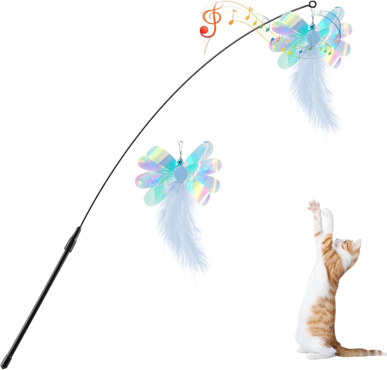 pawaboo-feather-teaser-cat-toy-interactive-wand-with-extra-long-34-5-wand-and-small-bell-fun-exerciser-playing-toy-for-kittens-or-cats-brown-feather