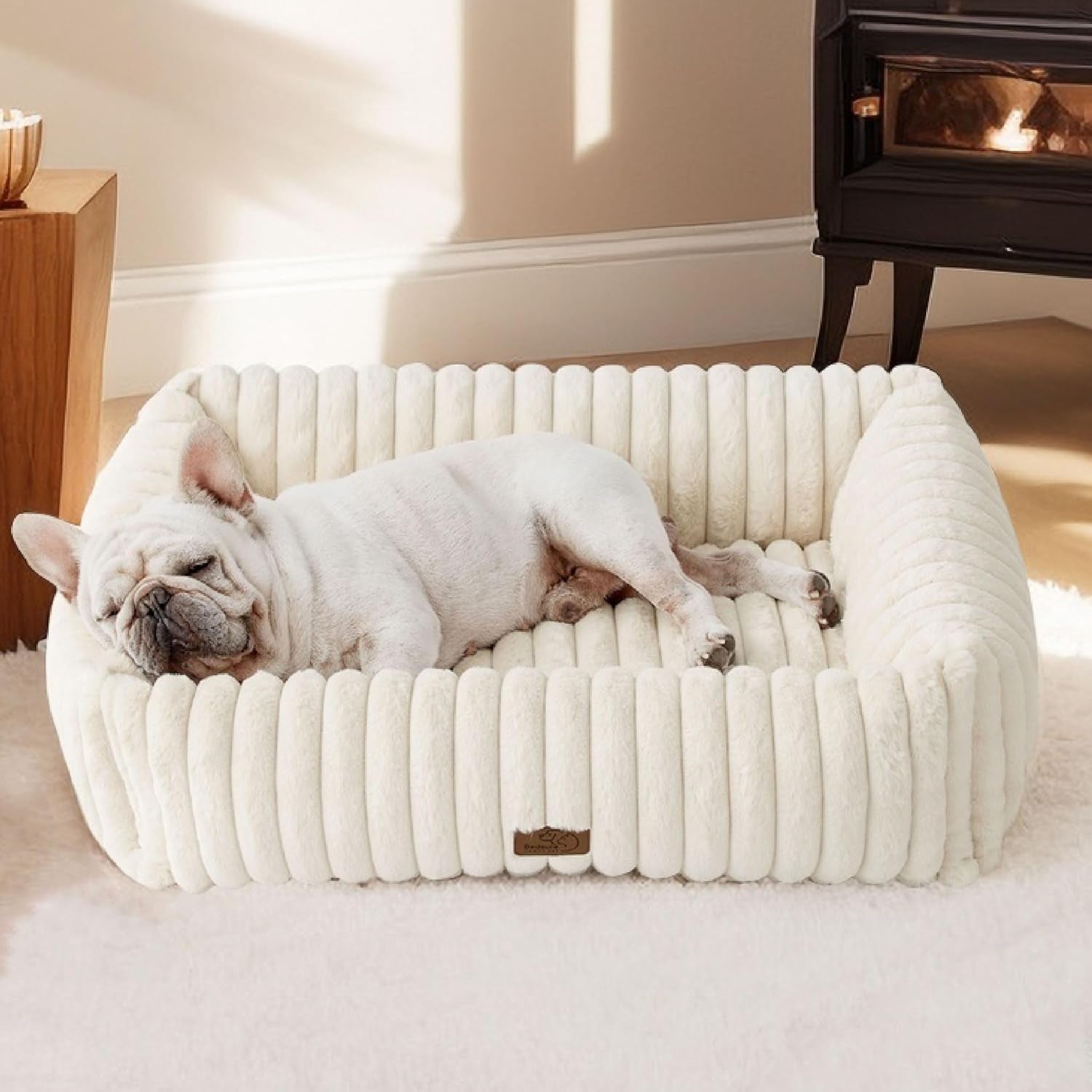 bedsure-comfyfleece™-cute-dog-bed-for-small-medium-dogs-washable-25in-cream-furry-puppy-beds-square-rectangle-orthopedic-corduroy-aesthetic-pet-beds-removable-zipper-cover-non-slip-bottom-up-to-15-lbs