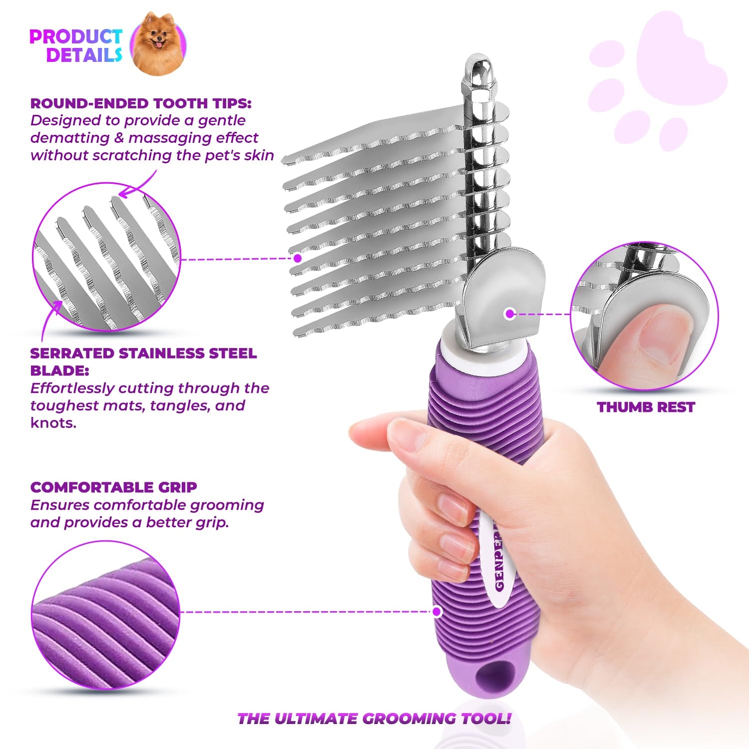 genpepado-dematting-undercoat-rake-comb-for-dogs-cats-with-long-2-5-in-stainless-steel-safety-blades-for-removing-knots-mats-tangles-pet-grooming-deshedding-brush-tool-with-anti-slip-grip