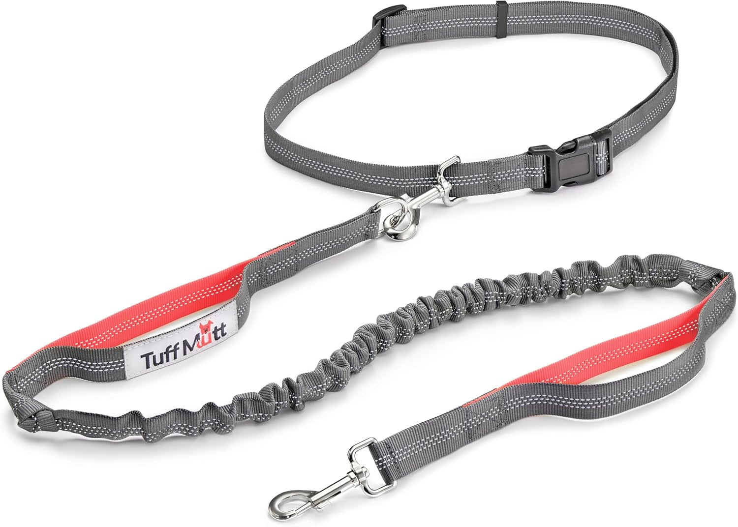 tuff-mutt-hands-free-dog-leash-for-walking-running-hiking-waist-leash-with-bungee-adjustable-belt-reflective-double-handle-design-for-large-medium-dogs