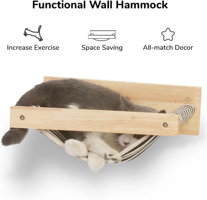 FUKUMARU Hammock Wall Mounted Cat Beds and Perches | Wooden Kitten Walls Furniture, Stable Cats Shelves, for Sleeping, Playing, Climbing, Lounging, Black Stripe5