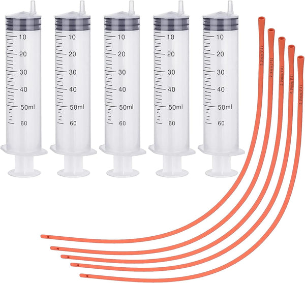 5 Set Puppy Kitten Feeding Tube Kit Include 5 Pack 8 FR Red Rubber Puppy Feeding Tube and 5 Clear Kitten Syringe for Lamb,Goat,Sheep,Puppy,Kitten Whelping Feeding Watering (20ML)2