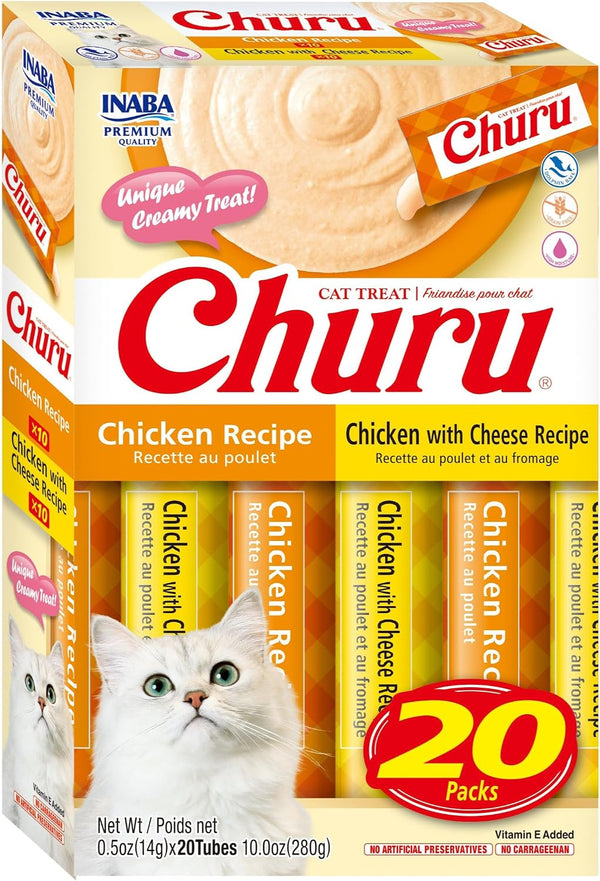 INABA Churu Cat Treats, Lickable, Squeezable Creamy Purée Cat Treat with Vitamin E, 0.5 Ounces Each Tube, 20 Tubes, Tuna & Chicken Variety12