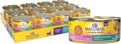 Wellness Complete Health Pate Variety Pack Kitten Canned Wet Cat Food, Natural, Protein Rich, Grain Free, Whitefish and Chicken Recipes, 3 Oz, Pack of 12 Cans12