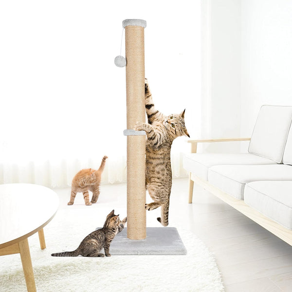 Fluffydream 37'' Cat Scratching Post, Natural Sisal Rope Scratcher with Dangling Teaser Ball and Covered with Soft Plush for Kittens and Adult Cats, Sand Color7