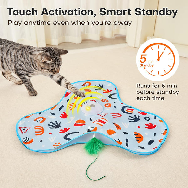 Potaroma Hide and Seek Interactive Cat Toys | Moving Concealed Wand Feather, Automatic Chargeable Indoor Kitten Exercise Kicker, Mouse Squeaky, Floral Cover4