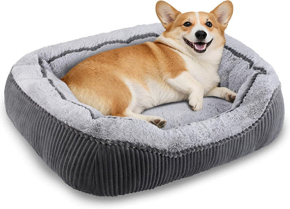 Washable Dog Bed for Small Medium Sized Dogs, Rectangle Small Puppy Cat Dog Beds, Orthopedic Pet Bed, Soft Breathable Calming Pet Sofa Bed Anti-Anxiety with Anti-Slip Buttom, S(20"X19"X6")15