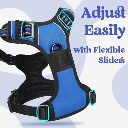 Rabbitgoo Dog Harness Medium Sized, Updated Easy on & off with 3 Buckles | No Pull No Choke, Walking with 2 Clips and Handle, Adjustable Soft Reflective, Blue, Medium4