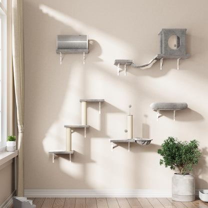 NUNU LAB Wall Mounted Cat Furniture Set - 6 Pcs Climber Set with House, Bridge, Steps, Scratcher Board - DIY Walls Playground, Indoor Cat Shelves - Gray9