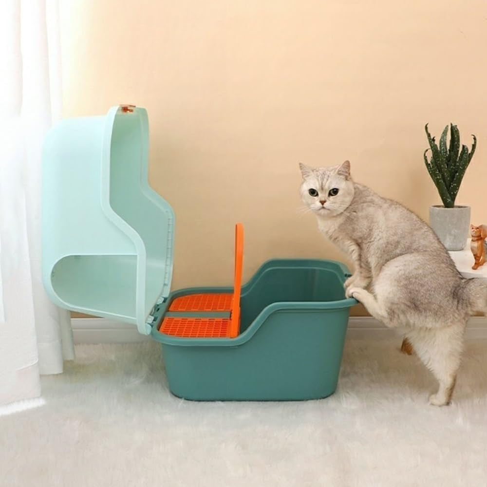 pet-supplies-enclosed-cat-litter-box-with-lid-scoop-anti-splash-hooded-tray-easy-clean