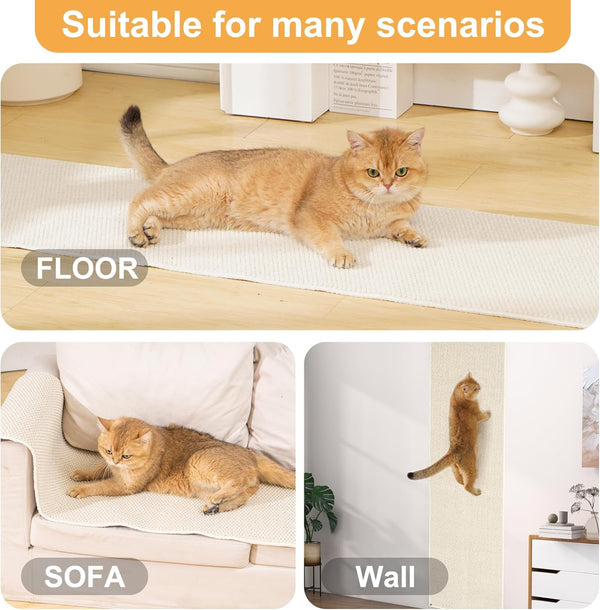 Uross Thickened Cat Wall Climbing Carpet 6.6 FT X 16" - Extra Long Cat Scratch Wall Pad, Cat Scratching Carpet Rug Wall Mounted Scratcher Couch Sofa Protector- Beige4
