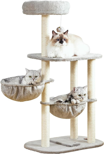 Small Cat Tree Tower with Lots of Scratching Posts - 42 Inch Medium Compact Cats Scratch House with Hammock Perch for Multi Level 2 Kitty - Indoor Corner Cat Bed Condo Climbing Gym Towers Furniture9
