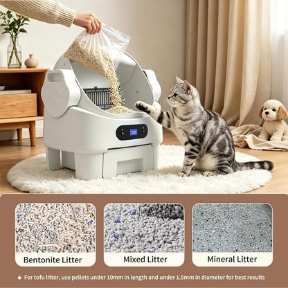 Automatic Cat Litter Box, Open-Top, Microwave Radar, Training | Safety, Large Bin, Whisper-Quiet Motor, Simple Setup, Rinses Clean Instantly, Ideal for Multiple Cats, White7