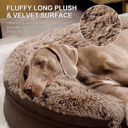 Iweepet Fluffy Orthopedic Dog Beds for Large & Extra Large Dogs, 44" Dog Sofa Bed with Supportive 28D Egg-Crate Foam, Removable Washable Cover, Waterproof Lining, for Puppy,Senior,Sick,Brown4