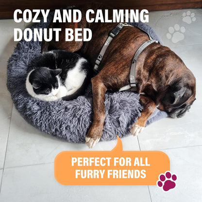 Active Pets Premium Medium Donut Dog Bed, Fits up to 45 Lbs, Machine Washable Cushion, Plush Long Pile Faux Fur Fabric, Portable Beige Pet Bed Furniture for Puppies Adult Canines & Cats5
