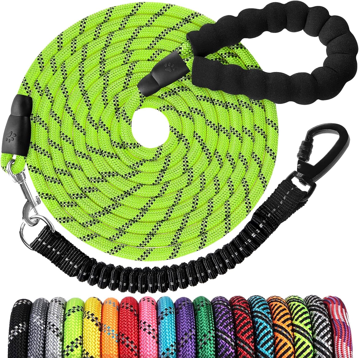long-dog-leash-15-ft-heavy-duty-rope-leashes-for-dogs-training-with-swivel-lockable-hook-reflective-threads-bungee-and-padded-handle-dog-lead-for-large-small-medium-dogs-outside-walking-hiking
