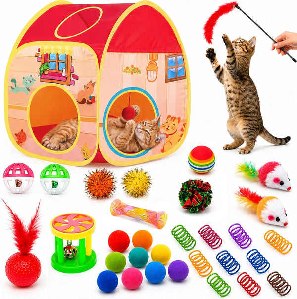 AILUKI 35PCS Cat Toys Variety Pack for Indoor Cats, Kitten Toys Set with Collapsible Cat Tunnel, Feather Wand, Plush Mice, Crinkle Balls & Interactive Cat Toys Bundle Storage Bag8
